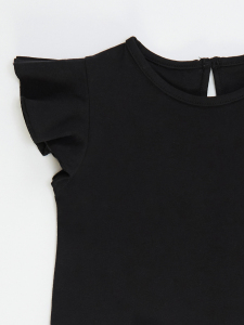 Beyaz Kedi Fırfırlı Kız Çocuk Siyah Yazlık Elbise - 6