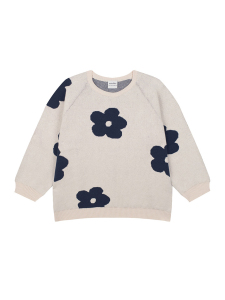 Beyaz Lacivert Çiçek Desenli Triko Kız Çocuk Kazak - Antebies