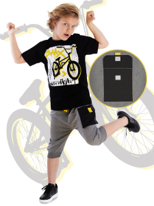 Bisiklet Erkek Çocuk Cep Detaylı Yazlık T-shirt Kapri Şort Takım - 1
