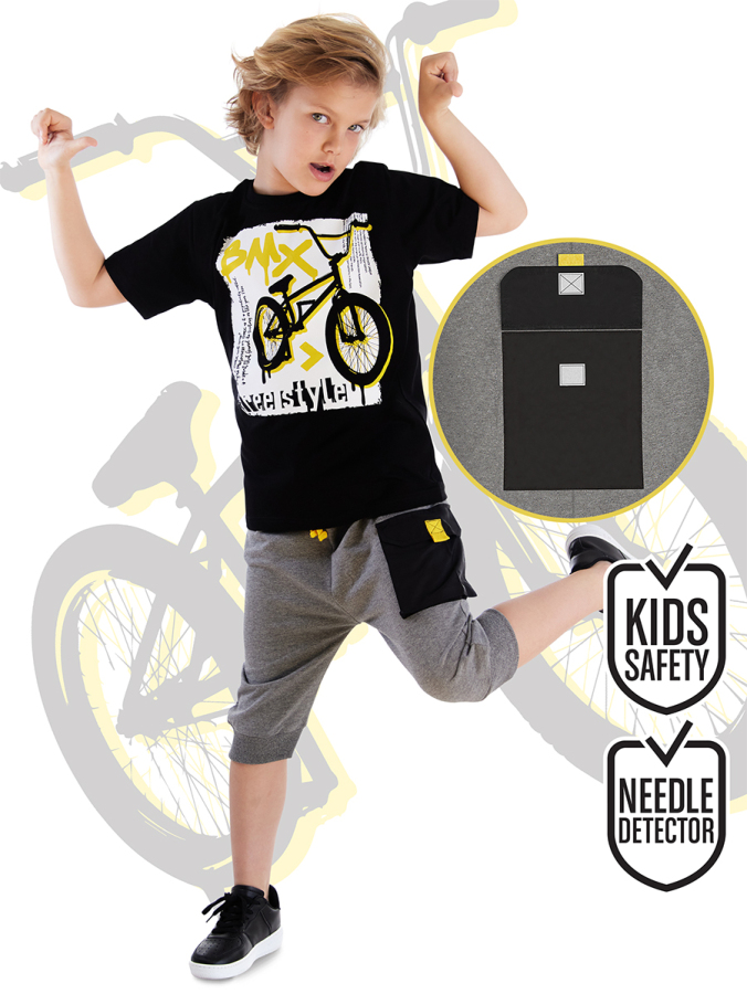 Bisiklet Erkek Çocuk Cep Detaylı Yazlık T-shirt Kapri Şort Takım - 1
