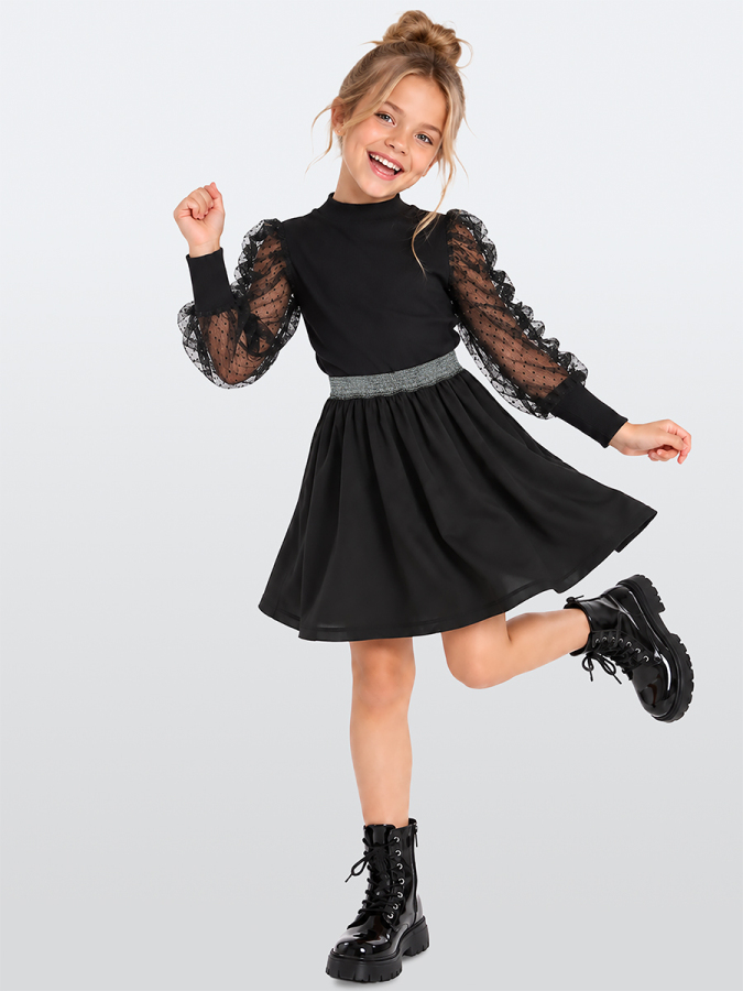 Black Tulle Girl Blouse&Skirt Set - 1