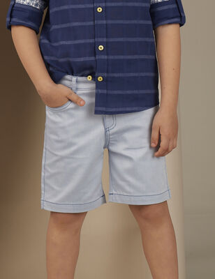 Blue Denim Look Flat-Front Boy Shorts