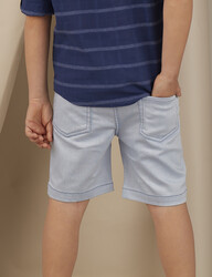 Blue Denim Look Flat-Front Boy Shorts - Thumbnail