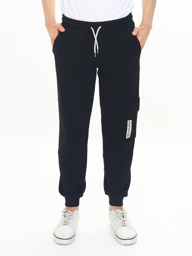 Boy Black Cargo Pocket Sweat-Pants - 1