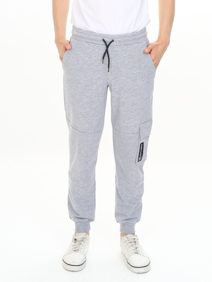 Boy Grey Melange Cargo Pocket Sweat-Pants - 1