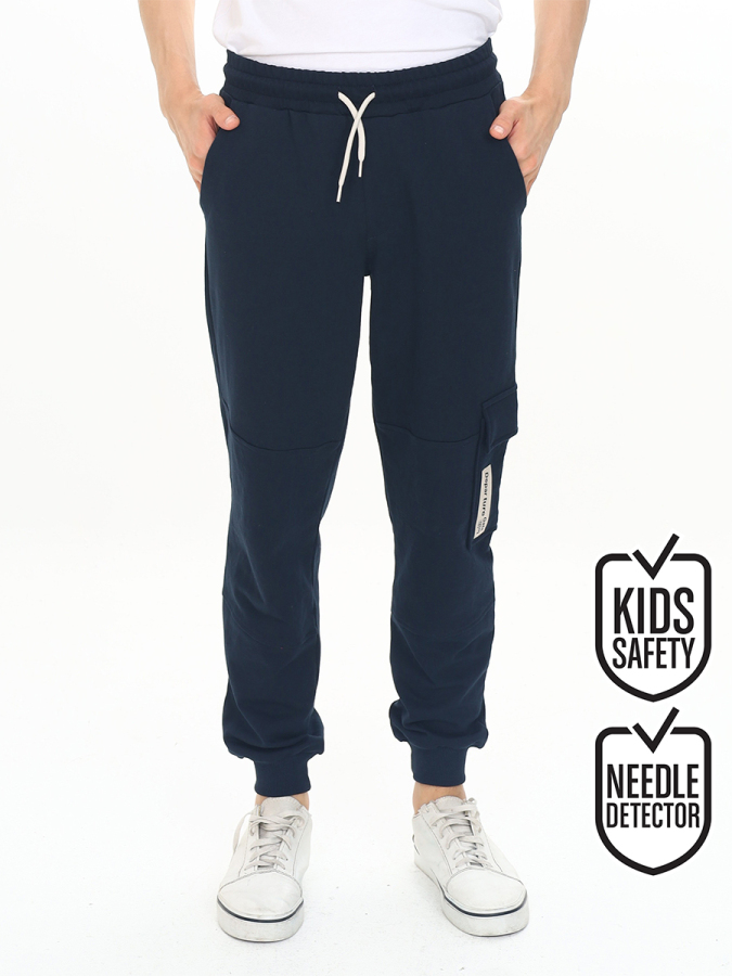 Boy Navy Blue Cargo Pocket Sweat-Pants - 1