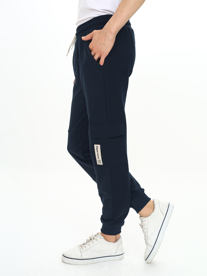 Boy Navy Blue Cargo Pocket Sweat-Pants - 2
