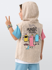 Boys Hooded Vest Monster Printed - 2