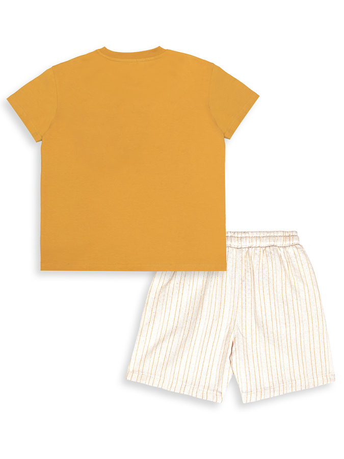 Boys Set Slogan Printed T-shirt&Striped Shorts - 5