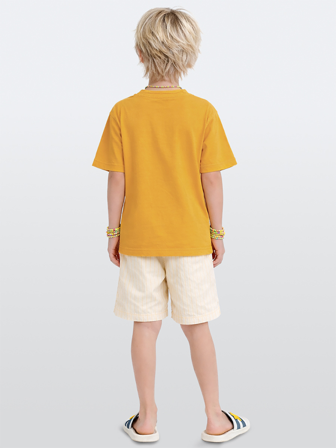 Boys Set Slogan Printed T-shirt&Striped Shorts - 2