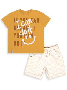 Boys Set Slogan Printed T-shirt&Striped Shorts - 4