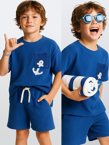 Boys’ Two-Piece Set Terry Cloth Navy Blue - Denokids