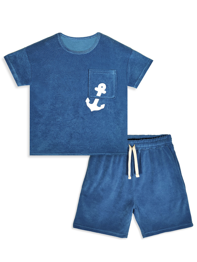 Boys’ Two-Piece Set Terry Cloth Navy Blue - 5