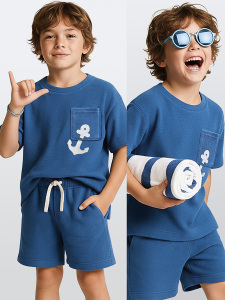 Boys’ Two-Piece Set Terry Cloth Navy Blue - Denokids