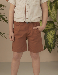 Brown Gabardine Flat-Front Boy Shorts - Ollie&Olla