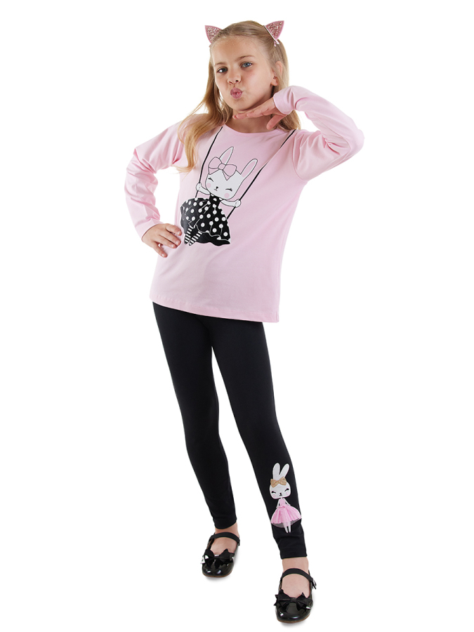 Bunny Appliqued Girl T-shirt Leggings Set - 1