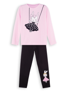 Bunny Appliqued Girl T-shirt Leggings Set - 3