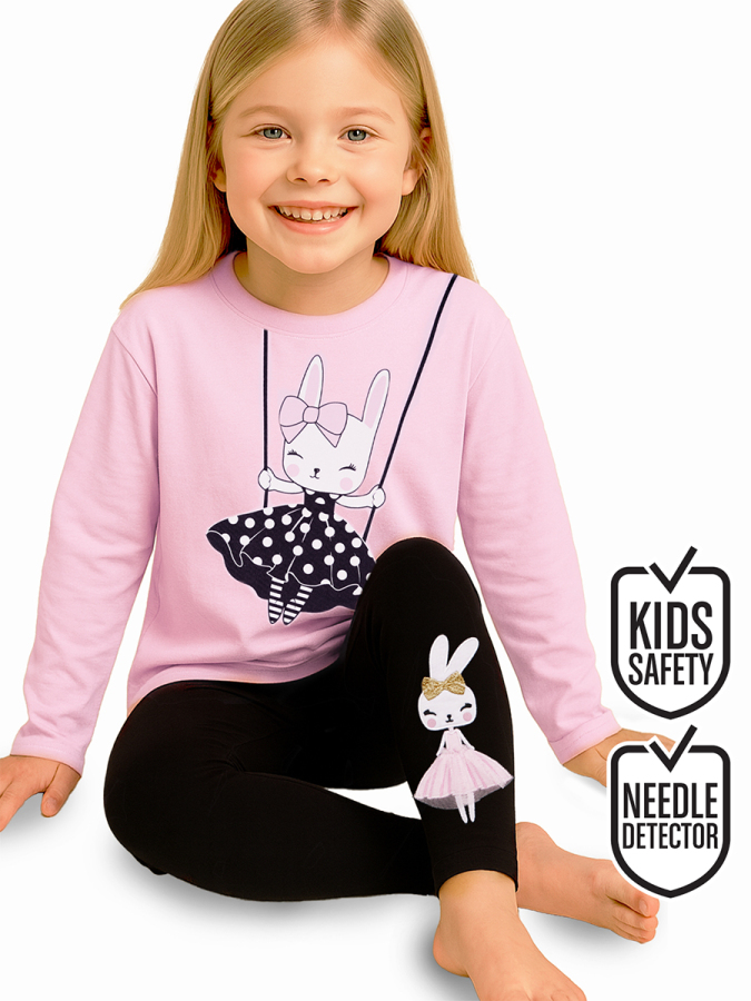 Bunny Appliqued Girl T-shirt Leggings Set - 1