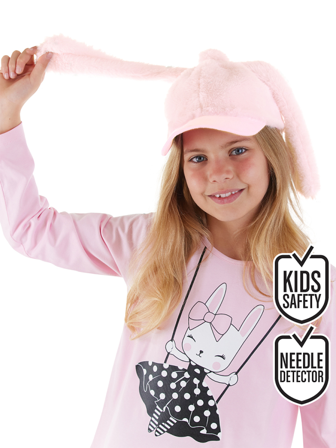 Bunny Ear Girl Pink Plush Cap - 1