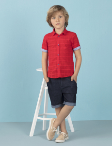 Button-Front Red Boy Shirt - Ollie&Olla