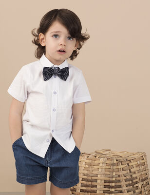 Button-Front Short Sleeve White Boy Shirt
