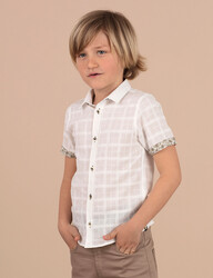 Button-Front White Boy Shirt - Thumbnail