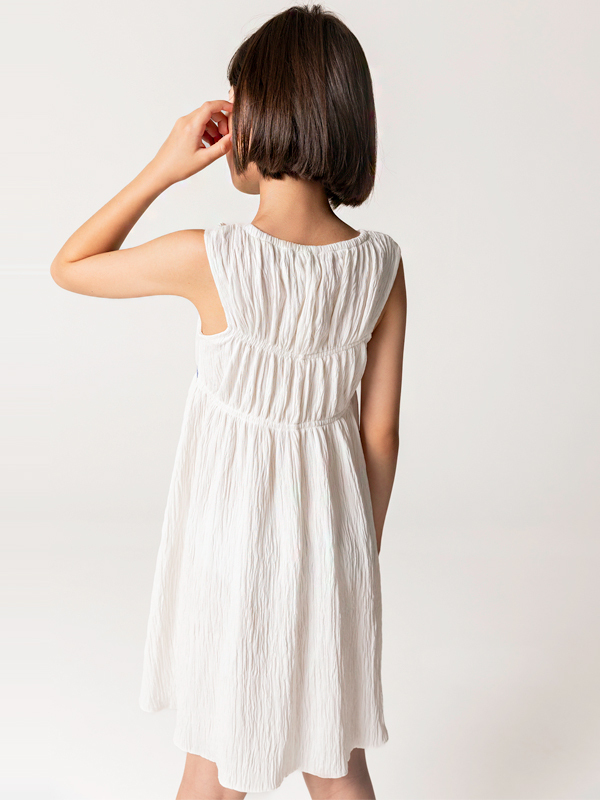 Büzgülü Beyaz Kolsuz Kız Çocuk Elbise - 2