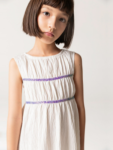 Büzgülü Beyaz Kolsuz Kız Çocuk Elbise - 3