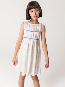Büzgülü Beyaz Kolsuz Kız Çocuk Elbise - 4