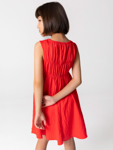 Büzgülü Kırmızı Kolsuz Kız Çocuk Elbise - 2