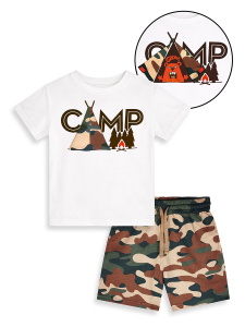 Erkek Çocuk Takım Kamp Baskılı İnteraktif T-Shirt Şort İkili Takım Yazlık 2-8 Yaş - 4
