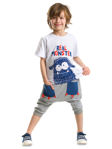 Canavar Cepli Erkek Çocuk T-shirt Kapri Şort Takım - Denokids