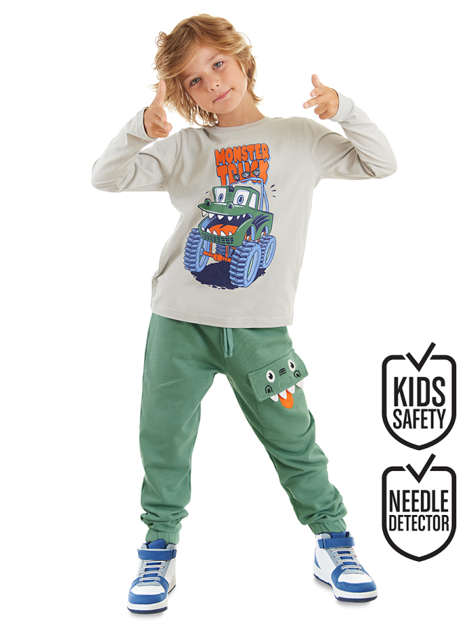 Canavar Kamyon Erkek Çocuk Cep Detaylı T-shirt Pantolon Takım - 1