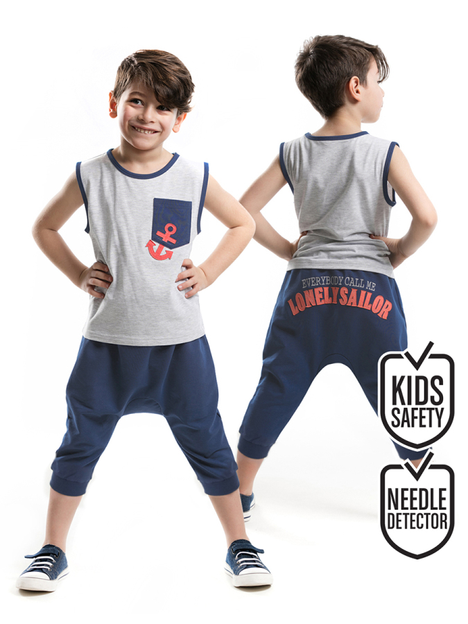 Çapalı Erkek Çocuk T-shirt Kapri Şort Takım - 1