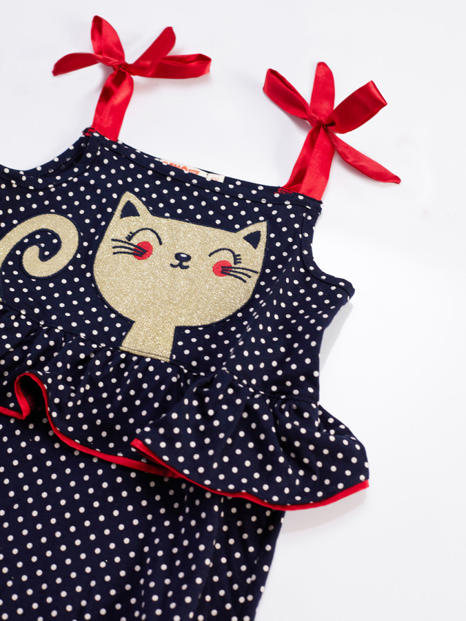 Cat Dotted Girl Overall - 6
