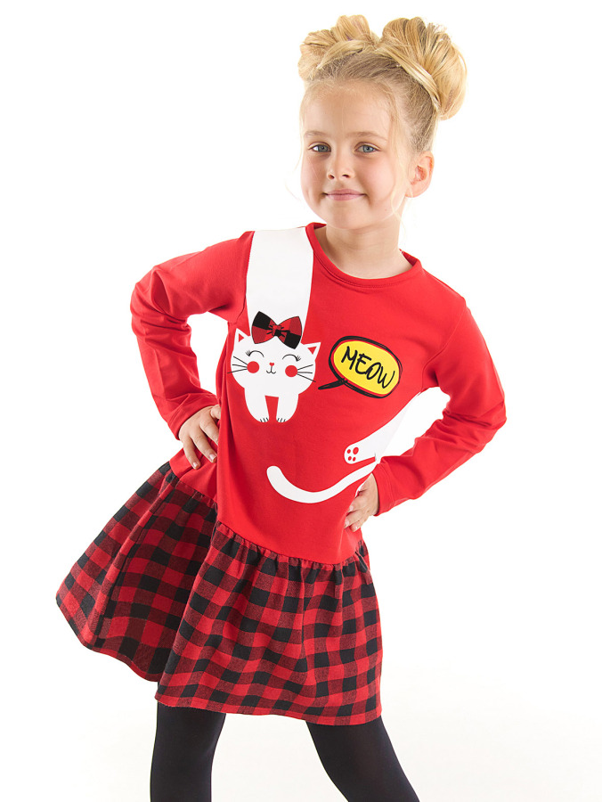 Cat Red&Checked Girl Dress - 1