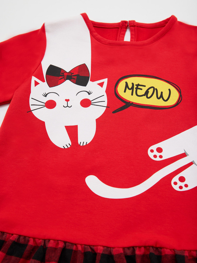 Cat Red&Checked Girl Dress - 5