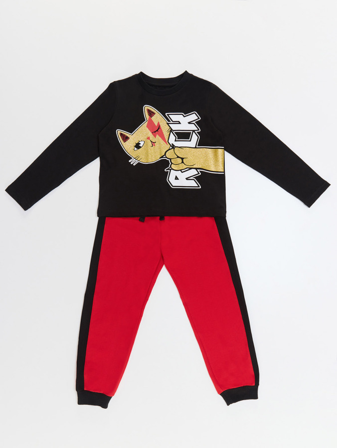 Cat Rock Girl T-shirt&Pants Set - 5