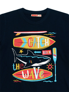 Catch Wave Shark Lacivert Erkek Çocuk Yazlık T-shirt Kapri Şort Takım - 8