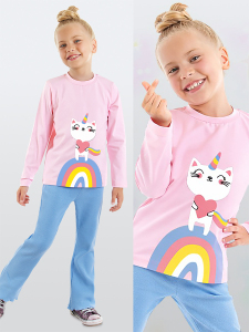 Catcorn Girl T-shirt Rib Flare Leggings Set - Denokids