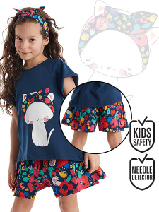 Cat&Flowers Girl Shorts Set - Denokids