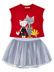 Cats Tulle Girl T-shirt&Tulle Skirt Set - Thumbnail