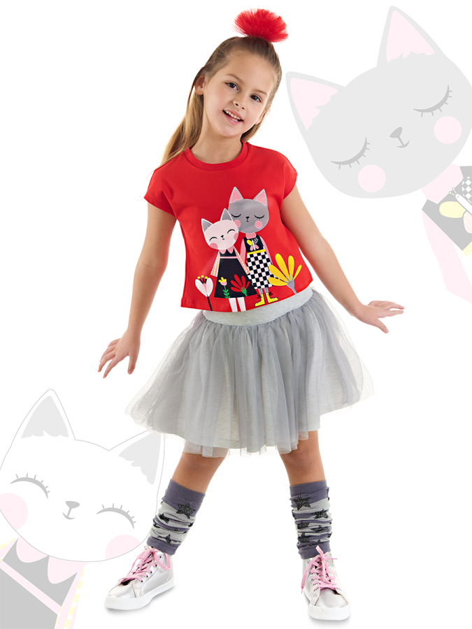 Cats Tulle Girl T-shirt&Tulle Skirt Set - 1