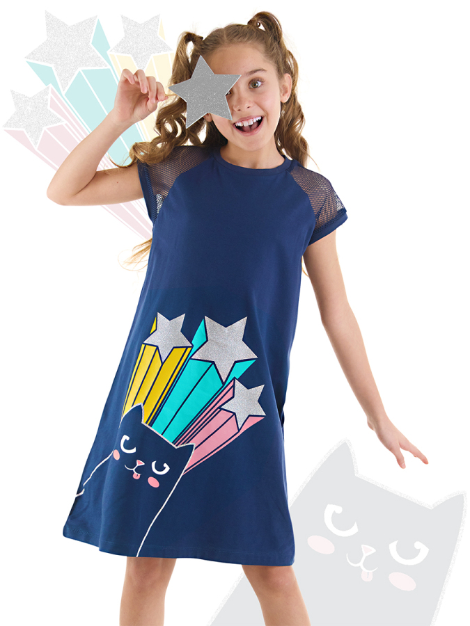 Cat&Stars Girl Navy Blue Dress - 1