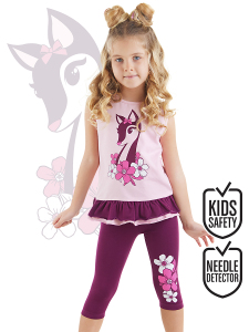 Fırfırlı Ceylan Kız Çocuk Yazlık Kolsuz T-shirt Tunik Tayt Takım - Denokids