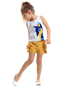 Ceylan Kız Çocuk T-shirt Dokuma Şort Takım - Denokids