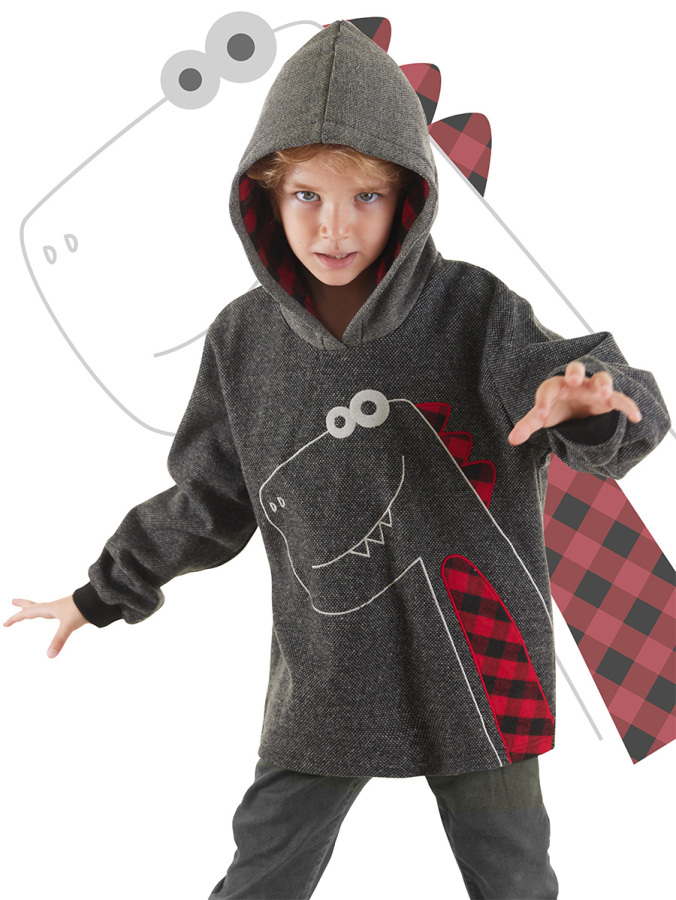 Checked Dino Boy Anthracite Hoodie - 1