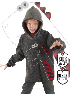 Checked Dino Boy Anthracite Hoodie - Denokids