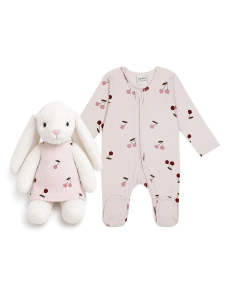 Cherry Blossom Kiraz Desenli Kız Bebek Tavşan Seti - Velvet Bunny