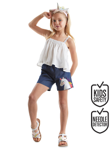 Chic Unicorn Girl Blouse&Denim Shorts Set - 1